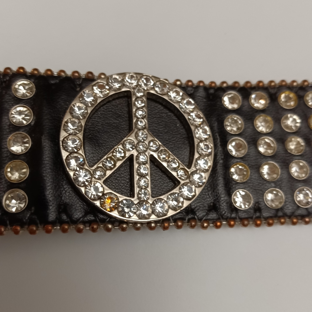 Black Rhinestone Peace Sign Wristband - Picture 3 of 14